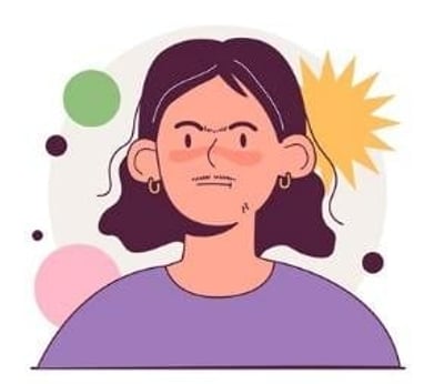 Een vectorafbeelding van een vrouw met te veel testosteron