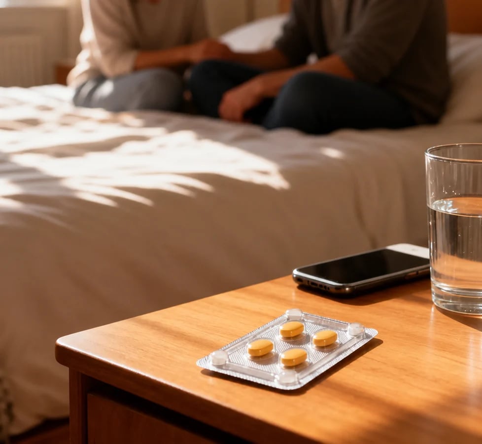 Tadalafil tabletten in een pillendoos